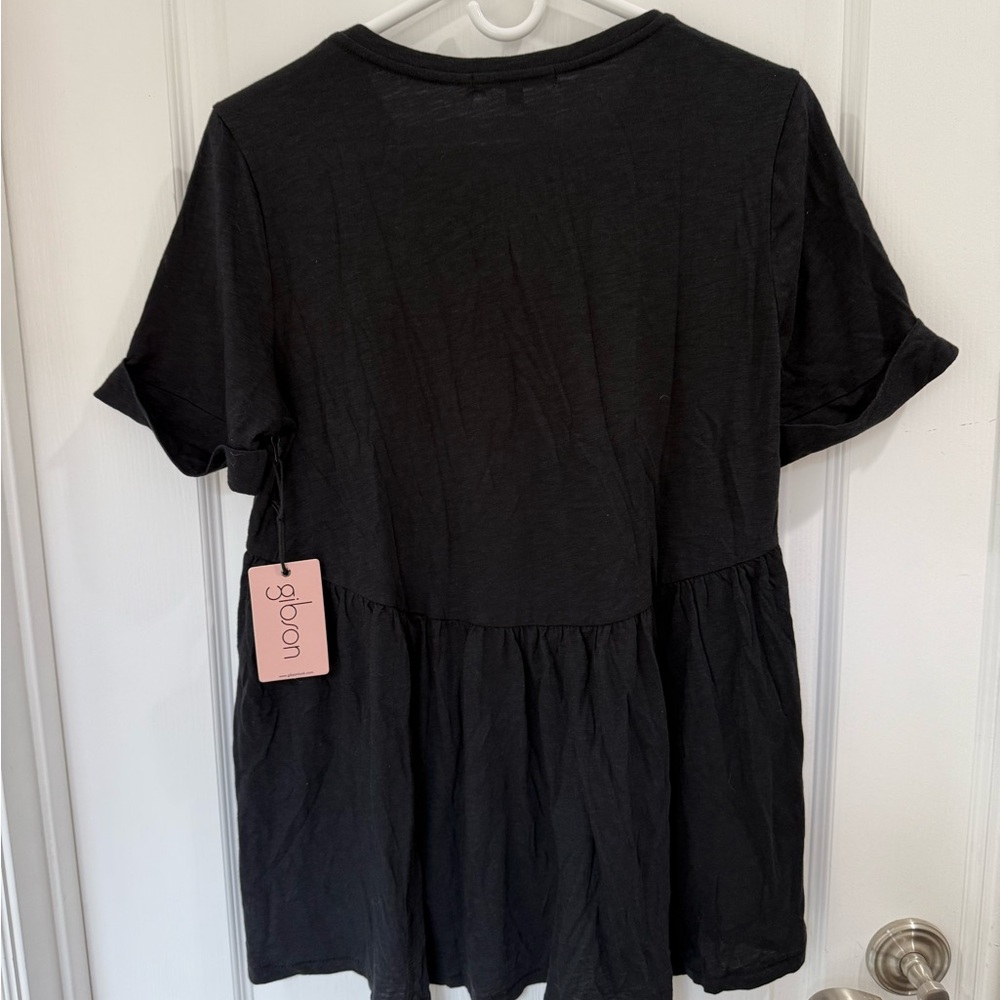 New Gibson “The Motherchic” Black Women’s Peplum Top Size S